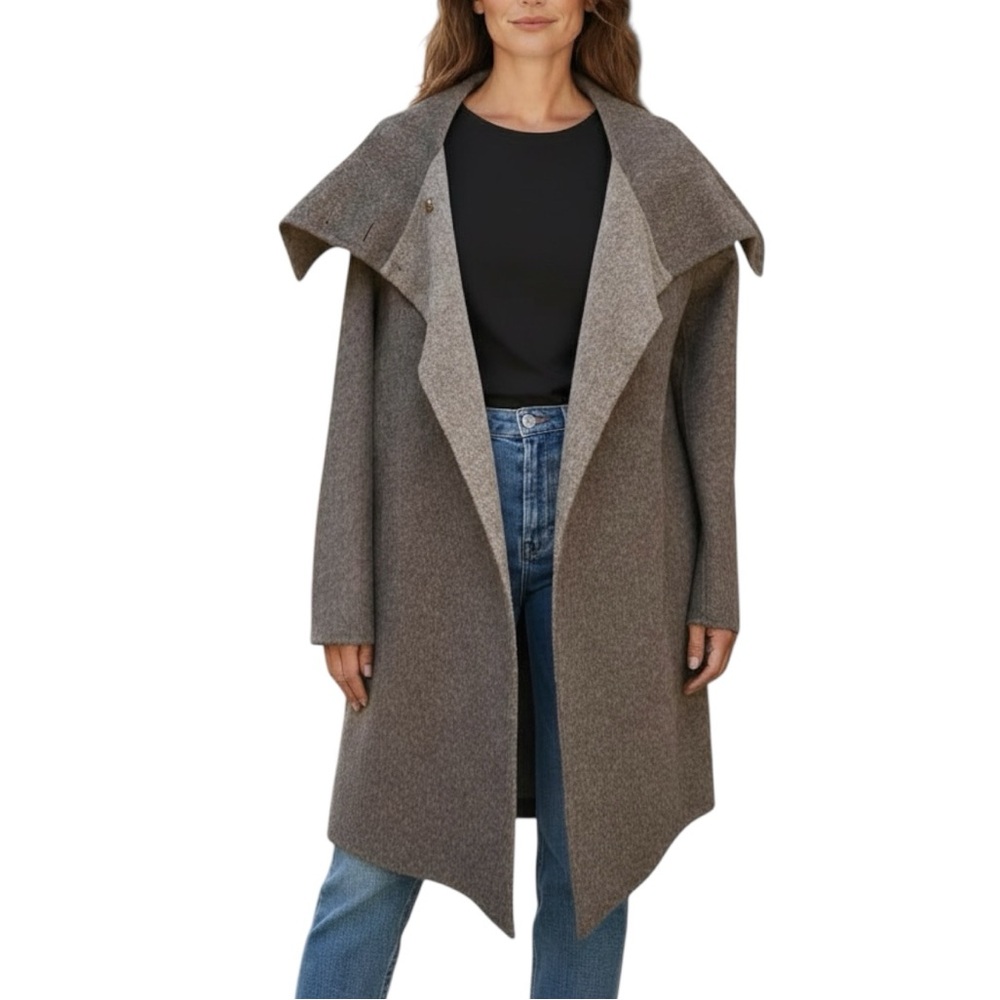 Eileen Fisher High Collar Long Coat Alpaca Gray